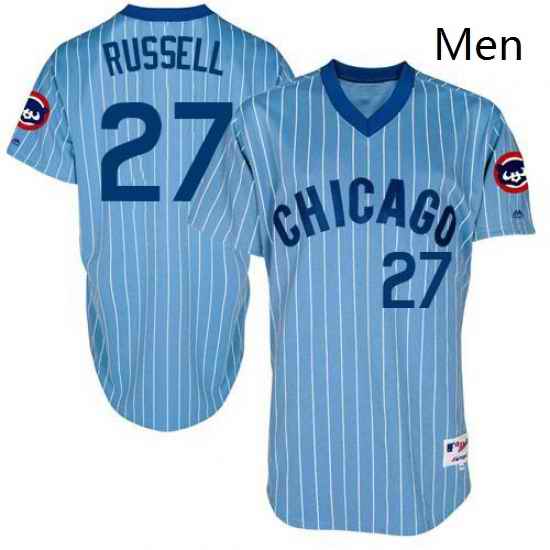 Mens Majestic Chicago Cubs 27 Addison Russell Authentic Blue Cooperstown Throwback MLB Jersey